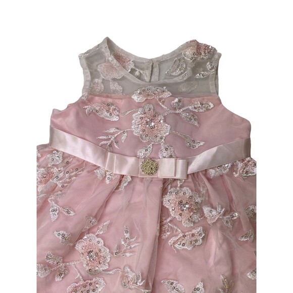 Rare Editions Toddler Girl 18M Pink Dress White Tulle Embroidered Sequins Layers - Picture 3 of 11